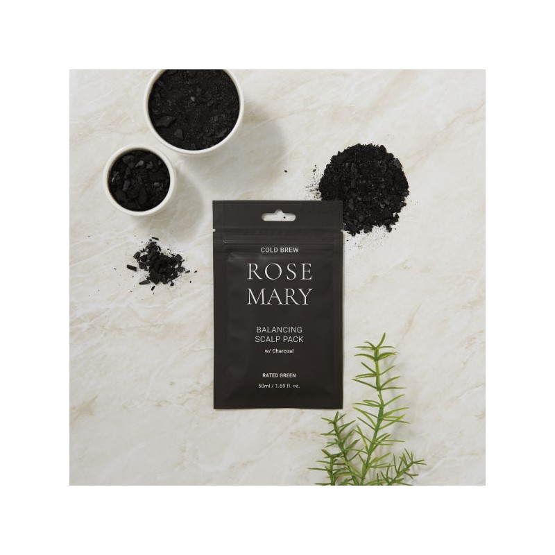 RATED GREEN Atjaunojoša maska taukainiem matiem “Cold Brew Rosemary Balancing Scalp Pack w/ Charcoal"