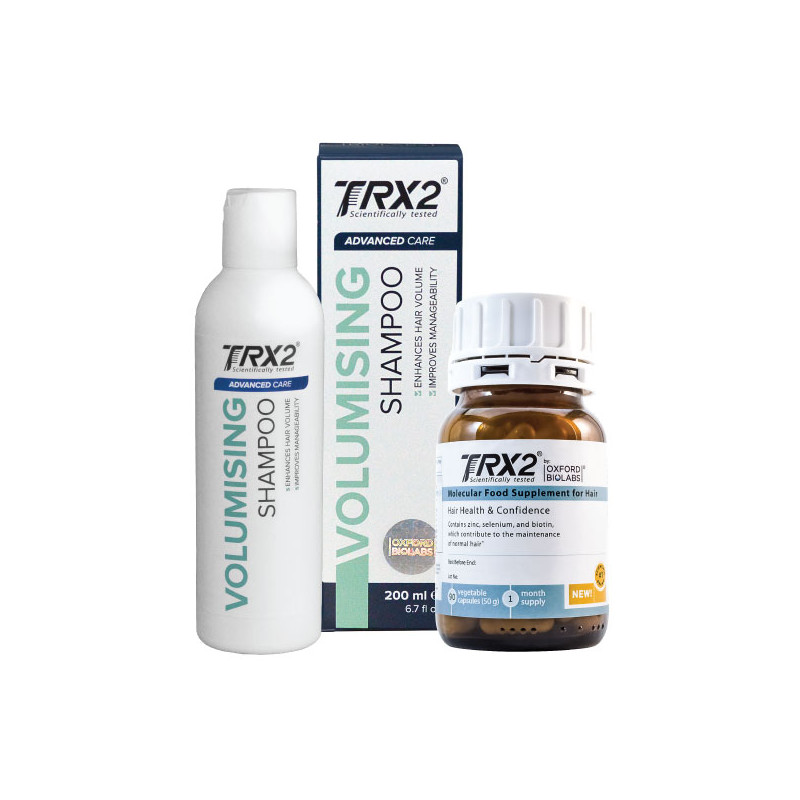 Jūsu matu komplekts: TRX2® matu papildinājums un TRX2 šampūns